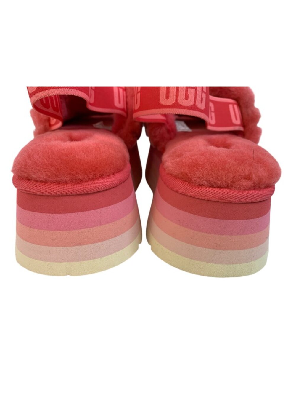 UGG Womens Fluffita Platform Sandals Red Gradient Sheepskin Size 8 EUC - Picture 5 of 11